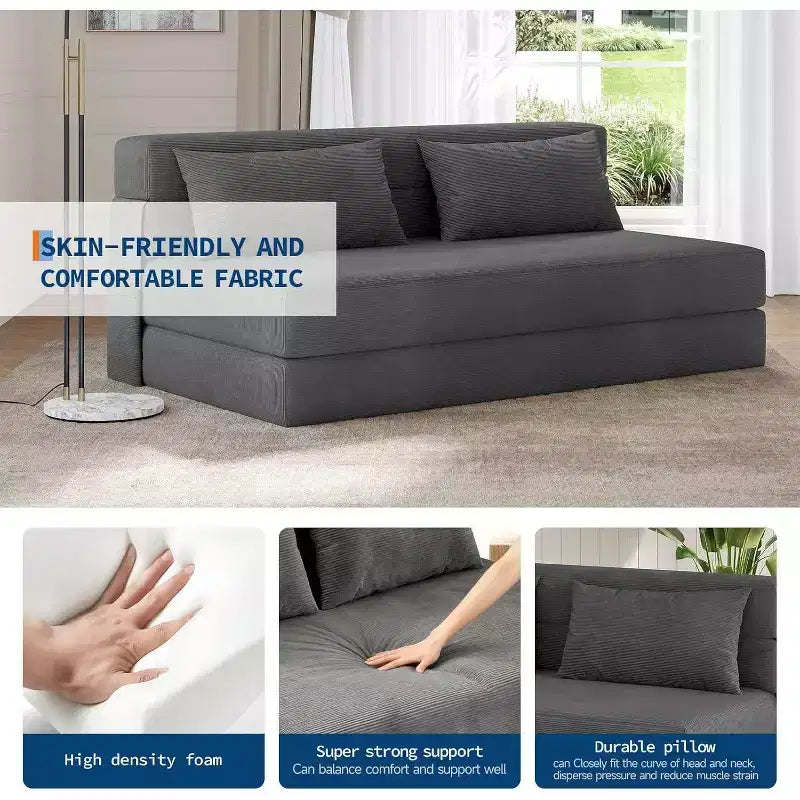 Divano letto e poltrona letto pieghevoli 4 in 1, convertibili per soggiorno, camera da letto, camera degli ospiti, grigio scuro