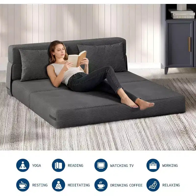 Divano letto e poltrona letto pieghevoli 4 in 1, convertibili per soggiorno, camera da letto, camera degli ospiti, grigio scuro
