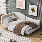 Twin/Full Upholstered Daybed, Linen Fabric Sofa Bed with Headboard and Armrest for Living Room