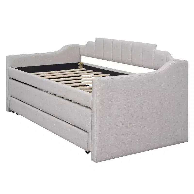 Daybed Imbottito a Una Piazza con Letto Estraibile e 3 Cassetti, Struttura Letto a Giorno in Legno con Contenitore per Camera da Letto
