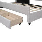 Daybed Imbottito a Una Piazza con Letto Estraibile e 3 Cassetti, Struttura Letto a Giorno in Legno con Contenitore per Camera da Letto