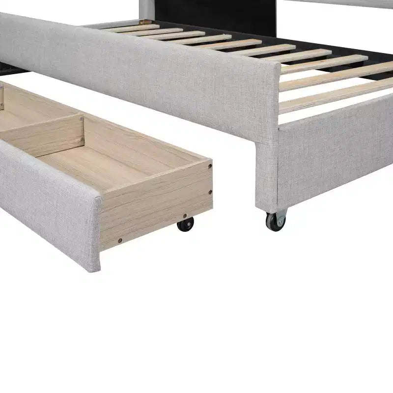 Daybed Imbottito a Una Piazza con Letto Estraibile e 3 Cassetti, Struttura Letto a Giorno in Legno con Contenitore per Camera da Letto