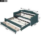 Daybed Imbottito a Una Piazza con Letto Estraibile e 3 Cassetti, Struttura Letto a Giorno in Legno con Contenitore per Camera da Letto