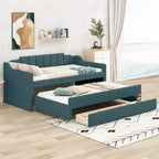 Daybed Imbottito a Una Piazza con Letto Estraibile e 3 Cassetti, Struttura Letto a Giorno in Legno con Contenitore per Camera da Letto
