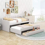 Daybed Imbottito a Una Piazza con Letto Estraibile e 3 Cassetti, Struttura Letto a Giorno in Legno con Contenitore per Camera da Letto
