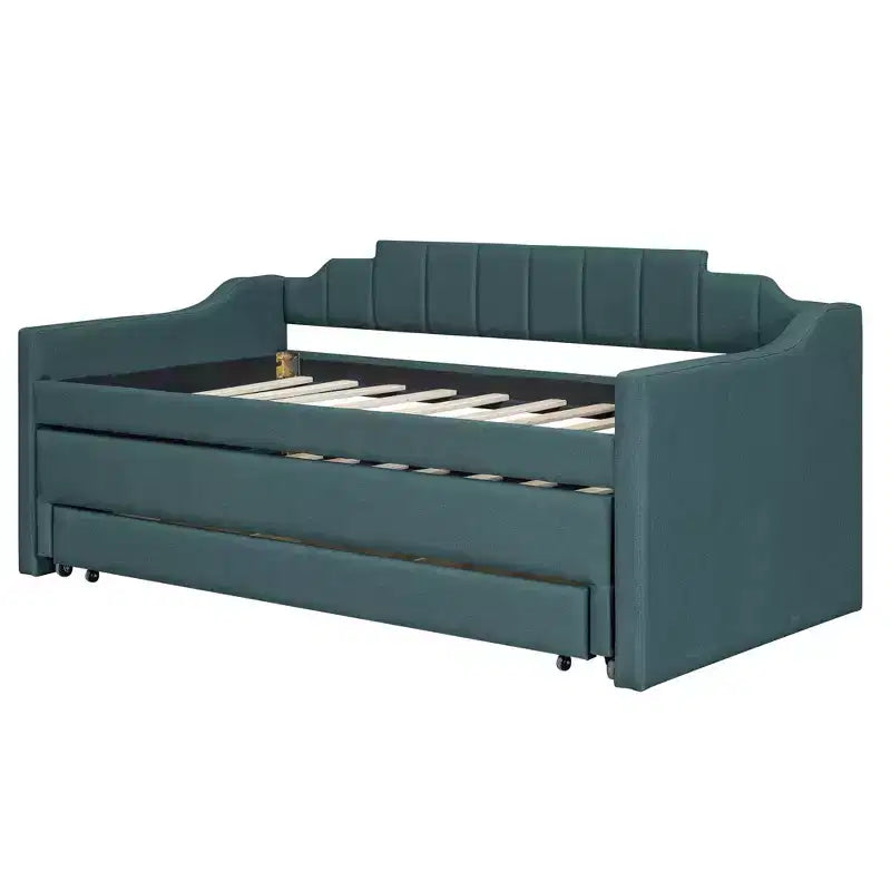 Daybed Imbottito a Una Piazza con Letto Estraibile e 3 Cassetti, Struttura Letto a Giorno in Legno con Contenitore per Camera da Letto