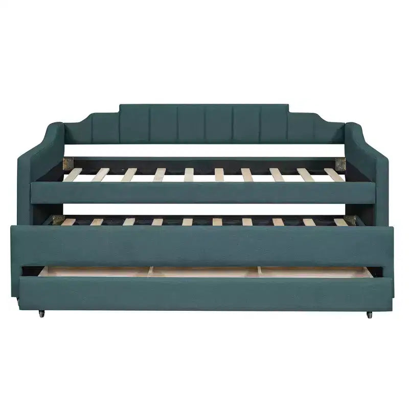 Daybed Imbottito a Una Piazza con Letto Estraibile e 3 Cassetti, Struttura Letto a Giorno in Legno con Contenitore per Camera da Letto