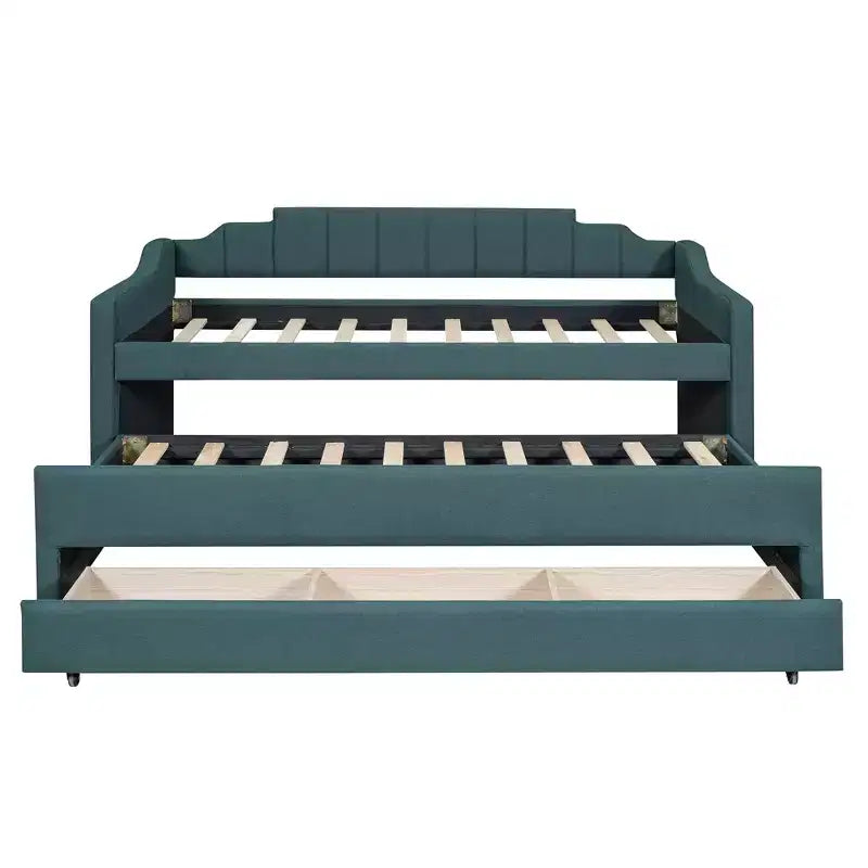 Daybed Imbottito a Una Piazza con Letto Estraibile e 3 Cassetti, Struttura Letto a Giorno in Legno con Contenitore per Camera da Letto