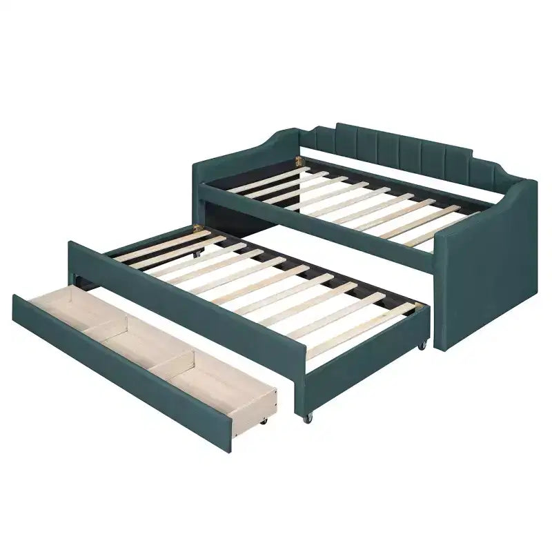 Daybed Imbottito a Una Piazza con Letto Estraibile e 3 Cassetti, Struttura Letto a Giorno in Legno con Contenitore per Camera da Letto