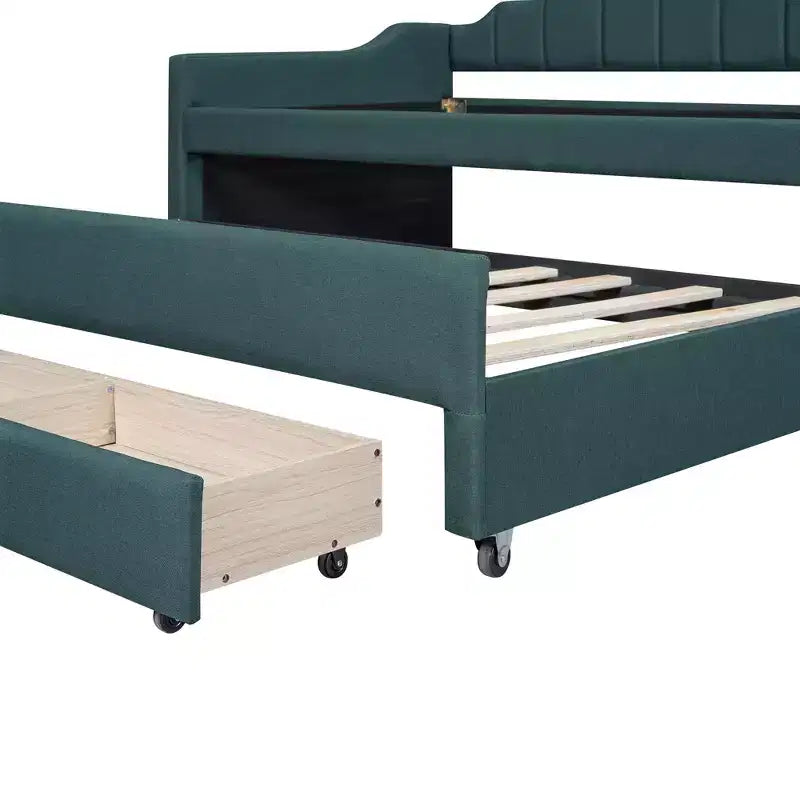 Daybed Imbottito a Una Piazza con Letto Estraibile e 3 Cassetti, Struttura Letto a Giorno in Legno con Contenitore per Camera da Letto