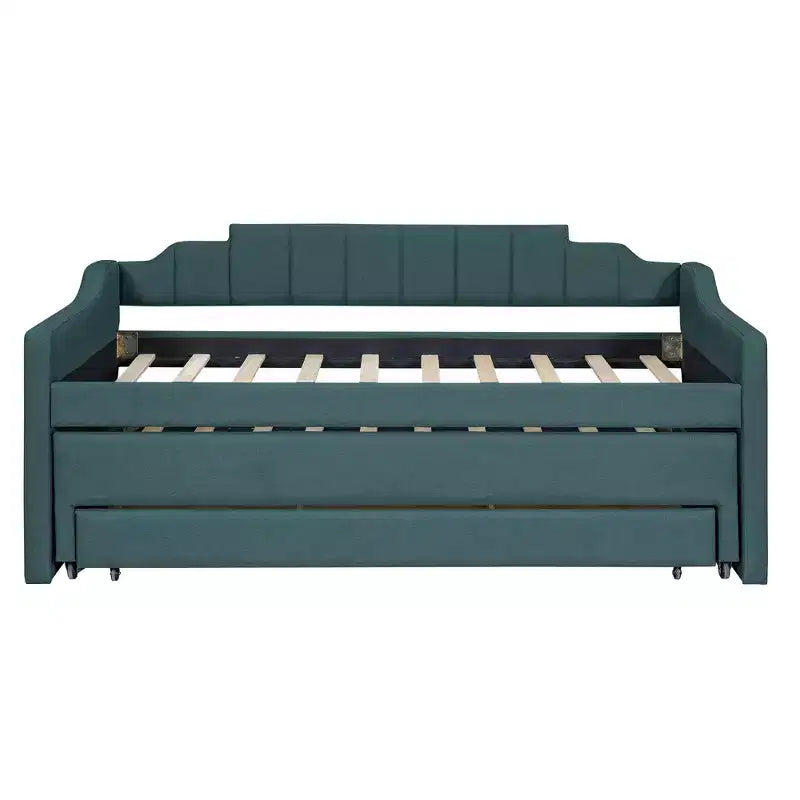 Daybed Imbottito a Una Piazza con Letto Estraibile e 3 Cassetti, Struttura Letto a Giorno in Legno con Contenitore per Camera da Letto