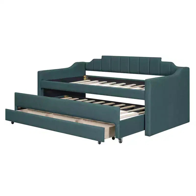 Daybed Imbottito a Una Piazza con Letto Estraibile e 3 Cassetti, Struttura Letto a Giorno in Legno con Contenitore per Camera da Letto