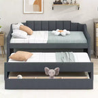 Daybed Imbottito a Una Piazza con Letto Estraibile e 3 Cassetti, Struttura Letto a Giorno in Legno con Contenitore per Camera da Letto