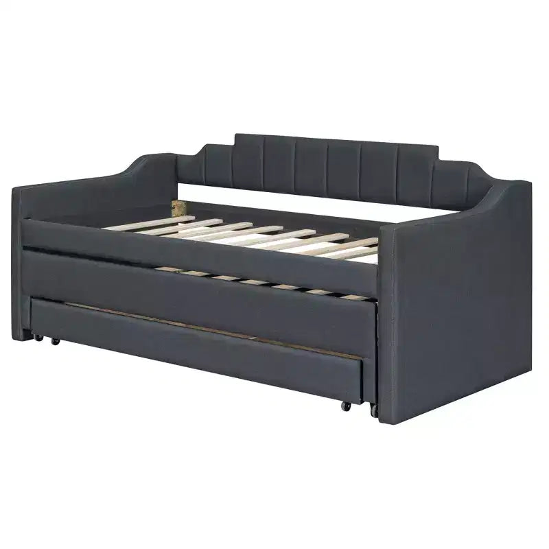 Daybed Imbottito a Una Piazza con Letto Estraibile e 3 Cassetti, Struttura Letto a Giorno in Legno con Contenitore per Camera da Letto