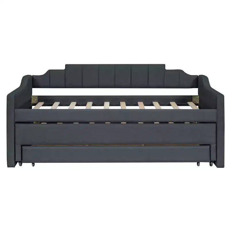 Daybed Imbottito a Una Piazza con Letto Estraibile e 3 Cassetti, Struttura Letto a Giorno in Legno con Contenitore per Camera da Letto