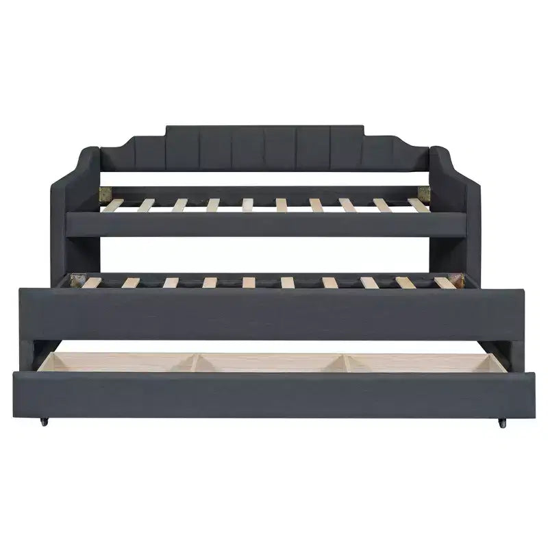 Daybed Imbottito a Una Piazza con Letto Estraibile e 3 Cassetti, Struttura Letto a Giorno in Legno con Contenitore per Camera da Letto