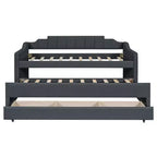 Daybed Imbottito a Una Piazza con Letto Estraibile e 3 Cassetti, Struttura Letto a Giorno in Legno con Contenitore per Camera da Letto