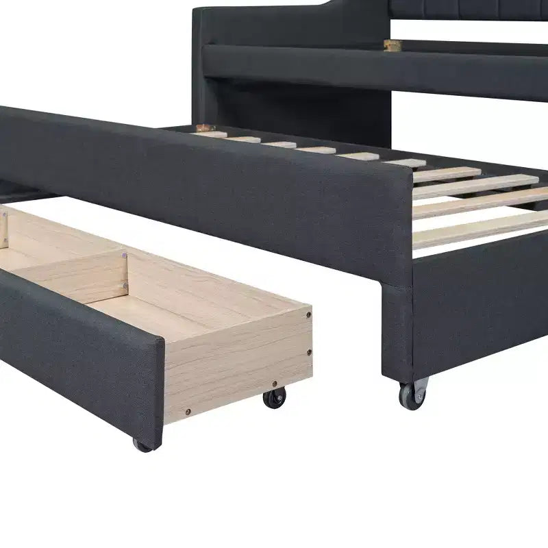 Daybed Imbottito a Una Piazza con Letto Estraibile e 3 Cassetti, Struttura Letto a Giorno in Legno con Contenitore per Camera da Letto