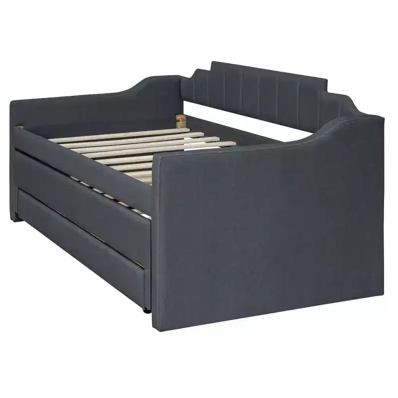 Daybed Imbottito a Una Piazza con Letto Estraibile e 3 Cassetti, Struttura Letto a Giorno in Legno con Contenitore per Camera da Letto