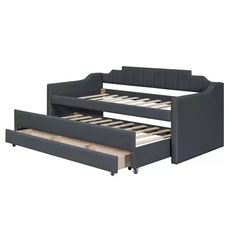 Daybed Imbottito a Una Piazza con Letto Estraibile e 3 Cassetti, Struttura Letto a Giorno in Legno con Contenitore per Camera da Letto