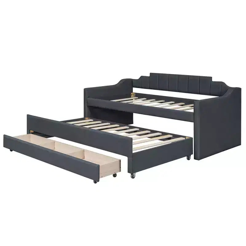 Daybed Imbottito a Una Piazza con Letto Estraibile e 3 Cassetti, Struttura Letto a Giorno in Legno con Contenitore per Camera da Letto