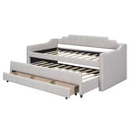 Daybed Imbottito a Una Piazza con Letto Estraibile e 3 Cassetti, Struttura Letto a Giorno in Legno con Contenitore per Camera da Letto