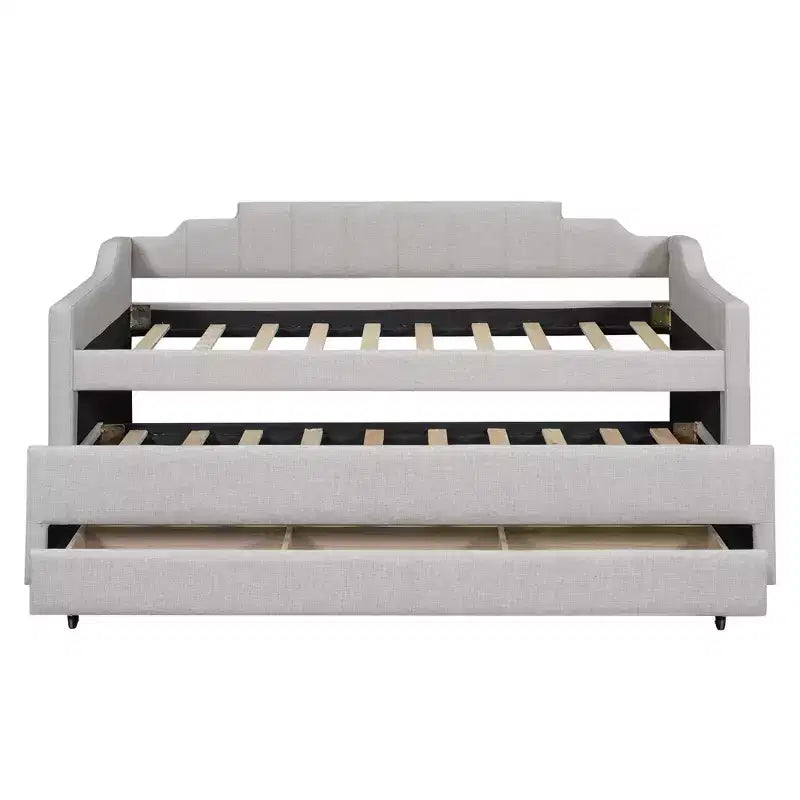 Daybed Imbottito a Una Piazza con Letto Estraibile e 3 Cassetti, Struttura Letto a Giorno in Legno con Contenitore per Camera da Letto