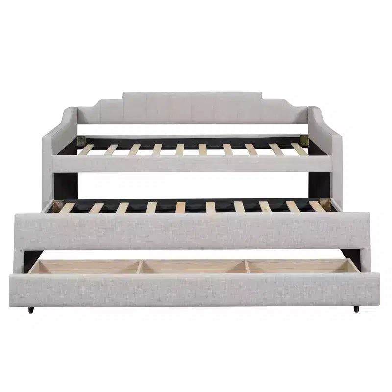 Daybed Imbottito a Una Piazza con Letto Estraibile e 3 Cassetti, Struttura Letto a Giorno in Legno con Contenitore per Camera da Letto