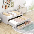 Twin Size Upholstered Daybed with Trundle and 3 Drawers, Wooden Captains Bed Daybed Frame with Storage for Bedroom