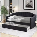 Upholstered Trundle Daybed Twin Size Daybed Sofa Frame with Twin Roll-Out Trundle for Bedroom, Black
