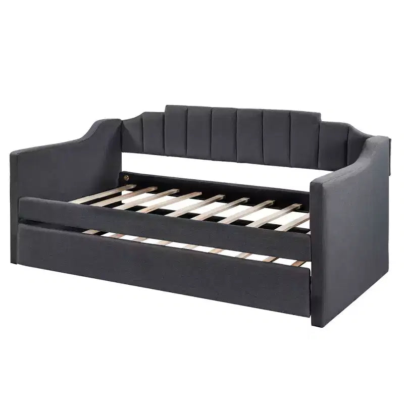 Divano Letto Estraibile Imbottito con Rotelle, Struttura Divano Letto Singolo per Camera da Letto, Nero