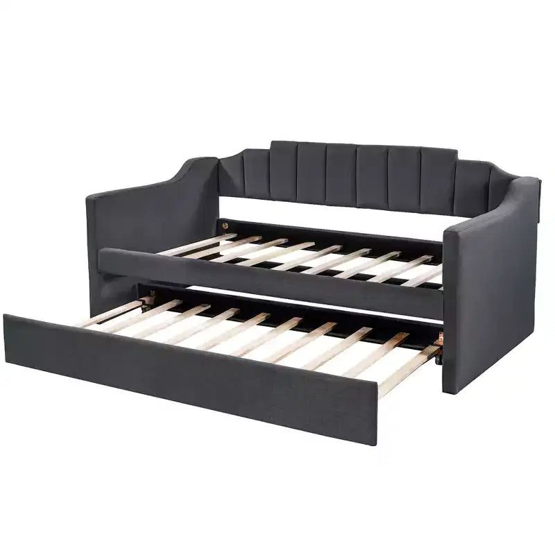 Divano Letto Estraibile Imbottito con Rotelle, Struttura Divano Letto Singolo per Camera da Letto, Nero