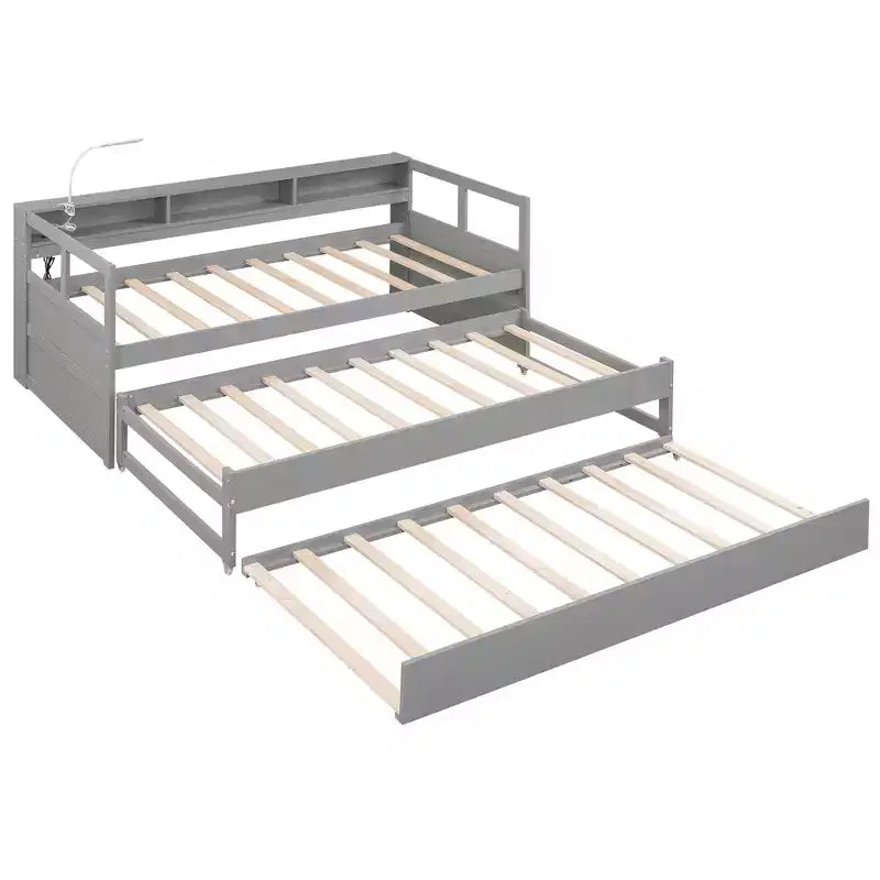 Divano Letto con Due Letti Estraibili e Scaffali, Struttura per Divano Letto in Legno con Design di Ricarica USB e 1 Luce Gratis,