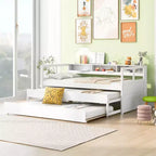 Divano Letto con Due Letti Estraibili e Scaffali, Struttura per Divano Letto in Legno con Design di Ricarica USB e 1 Luce Gratis,