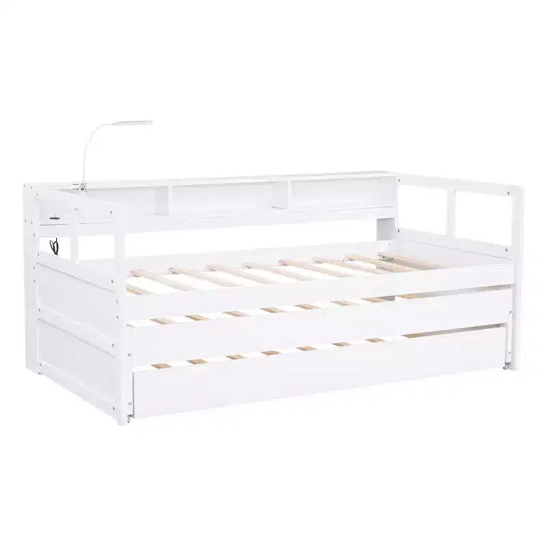 Divano Letto con Due Letti Estraibili e Scaffali, Struttura per Divano Letto in Legno con Design di Ricarica USB e 1 Luce Gratis,