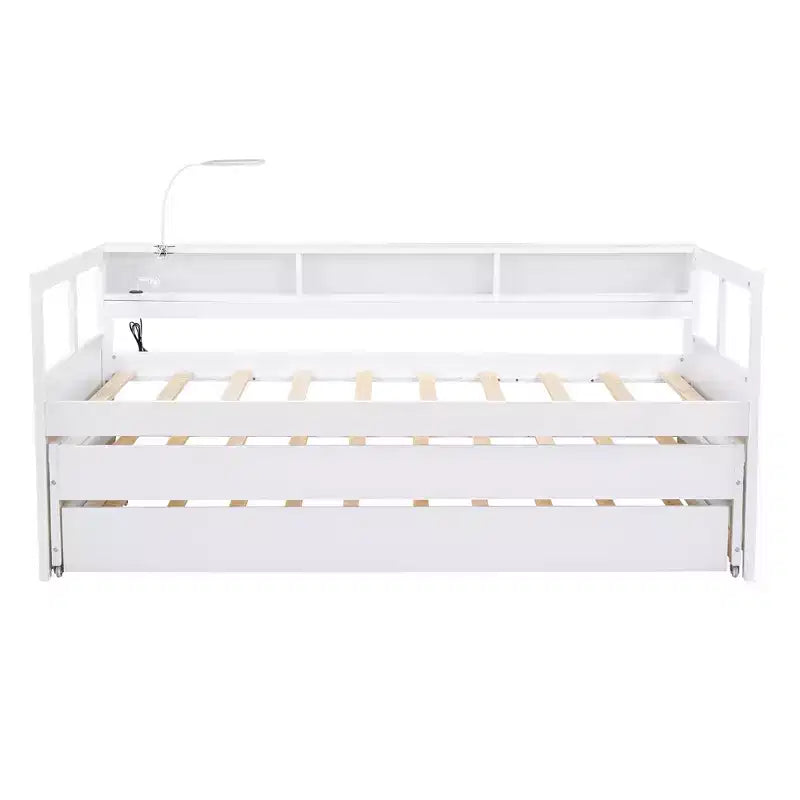 Divano Letto con Due Letti Estraibili e Scaffali, Struttura per Divano Letto in Legno con Design di Ricarica USB e 1 Luce Gratis,