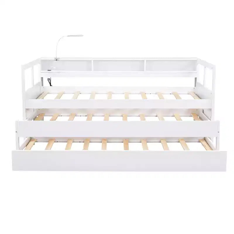 Divano Letto con Due Letti Estraibili e Scaffali, Struttura per Divano Letto in Legno con Design di Ricarica USB e 1 Luce Gratis,