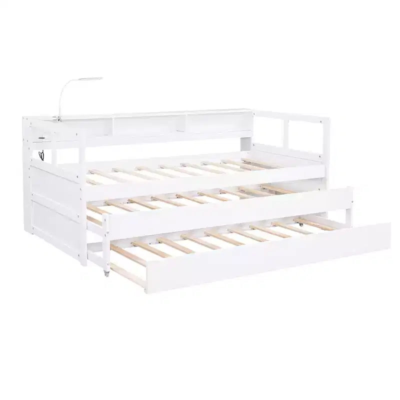 Divano Letto con Due Letti Estraibili e Scaffali, Struttura per Divano Letto in Legno con Design di Ricarica USB e 1 Luce Gratis,