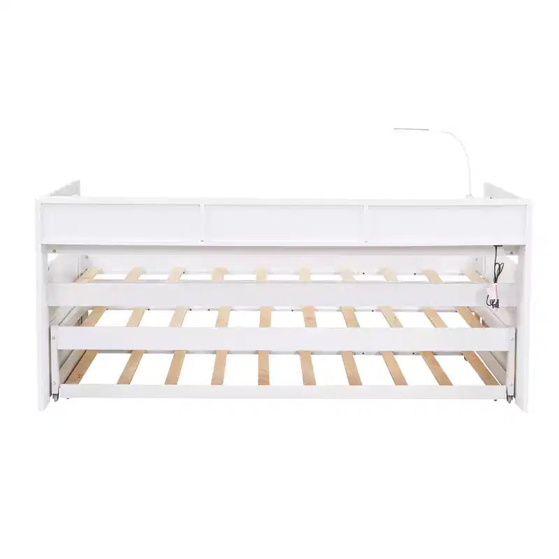 Divano Letto con Due Letti Estraibili e Scaffali, Struttura per Divano Letto in Legno con Design di Ricarica USB e 1 Luce Gratis,