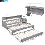 Divano Letto con Due Letti Estraibili e Scaffali, Struttura per Divano Letto in Legno con Design di Ricarica USB e 1 Luce Gratis,