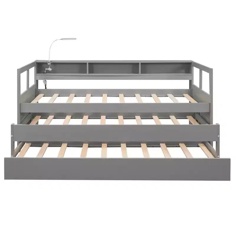 Divano Letto con Due Letti Estraibili e Scaffali, Struttura per Divano Letto in Legno con Design di Ricarica USB e 1 Luce Gratis,