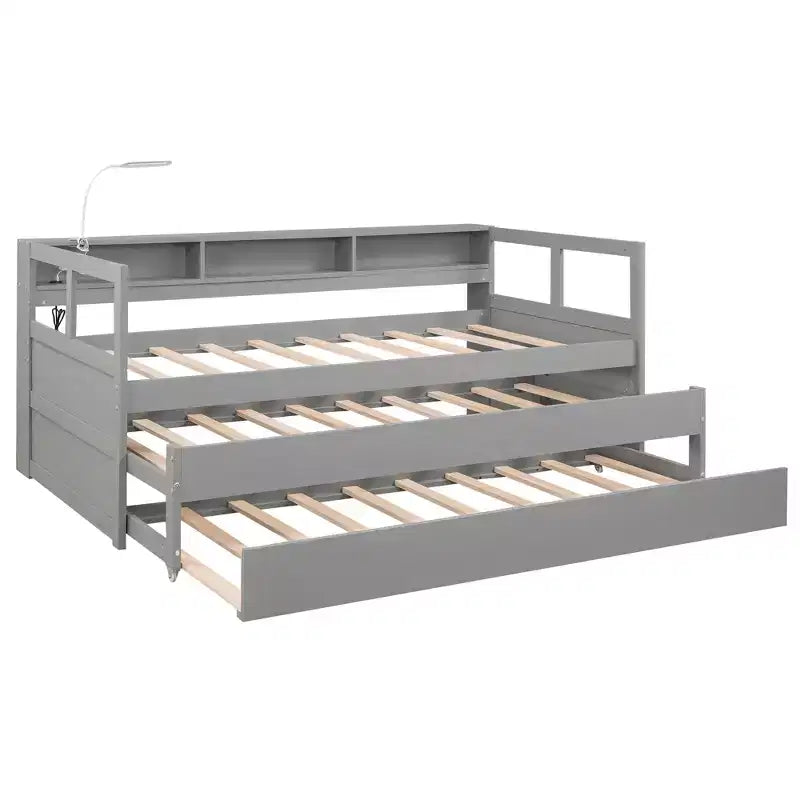 Divano Letto con Due Letti Estraibili e Scaffali, Struttura per Divano Letto in Legno con Design di Ricarica USB e 1 Luce Gratis,