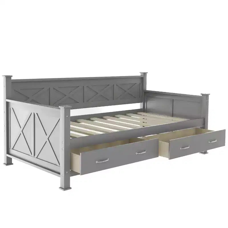 Divano Letto Singolo in Legno con 2 Cassetti Contenitore, Telaio Moderno e Rustico Casual per Camera da Letto, Soggiorno, Camera degli Ospiti