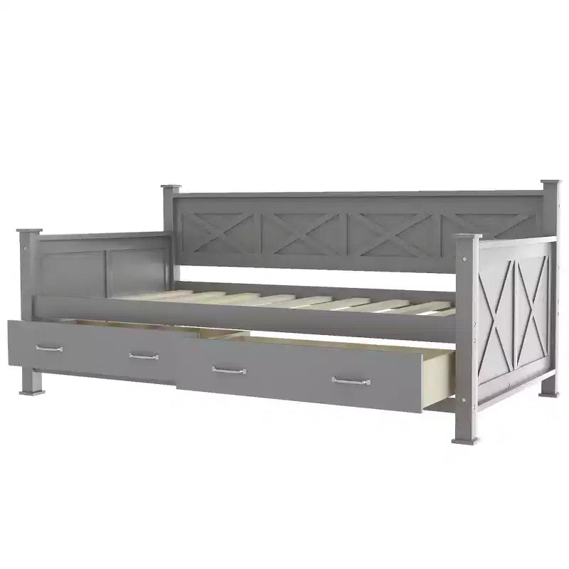 Divano Letto Singolo in Legno con 2 Cassetti Contenitore, Telaio Moderno e Rustico Casual per Camera da Letto, Soggiorno, Camera degli Ospiti