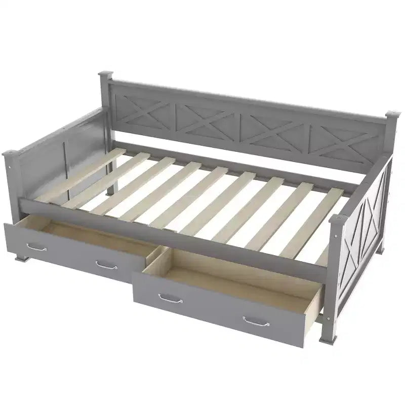 Divano Letto Singolo in Legno con 2 Cassetti Contenitore, Telaio Moderno e Rustico Casual per Camera da Letto, Soggiorno, Camera degli Ospiti