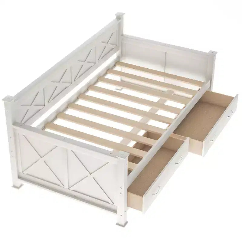 Divano Letto Singolo in Legno con 2 Cassetti Contenitore, Telaio Moderno e Rustico Casual per Camera da Letto, Soggiorno, Camera degli Ospiti