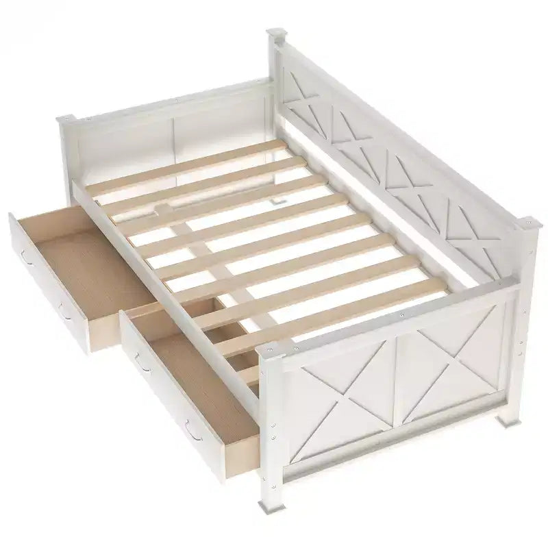 Divano Letto Singolo in Legno con 2 Cassetti Contenitore, Telaio Moderno e Rustico Casual per Camera da Letto, Soggiorno, Camera degli Ospiti