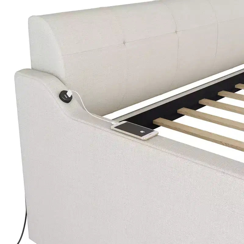 Divano letto singolo imbottito con letto estraibile e ricarica USB, il letto estraibile può essere piatto o eretto