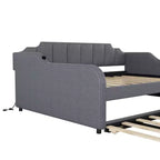 Divano Letto Tappezzato a Grandezza Naturale con Letto Estraibile e Design di Ricarica USB, Letto Estraibile Piatto o Verticale, Grigio