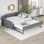 Divano Letto Tappezzato a Grandezza Naturale con Letto Estraibile e Design di Ricarica USB, Letto Estraibile Piatto o Verticale, Grigio